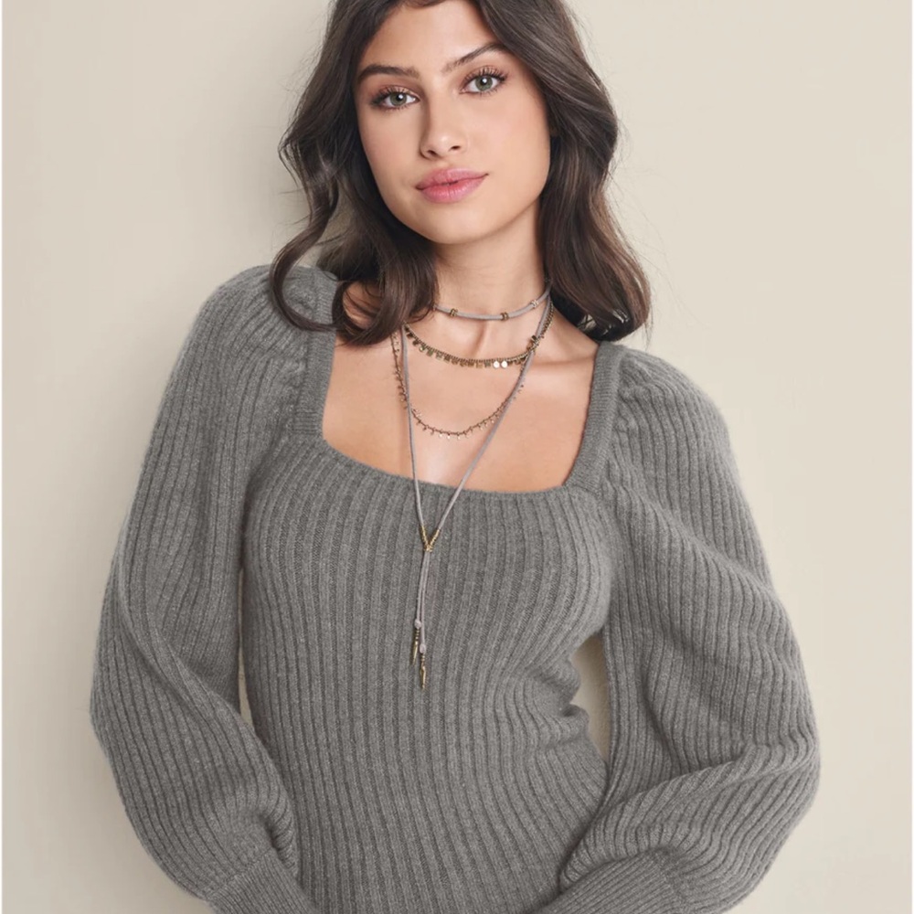 Gray Ribbed Knit Sweater